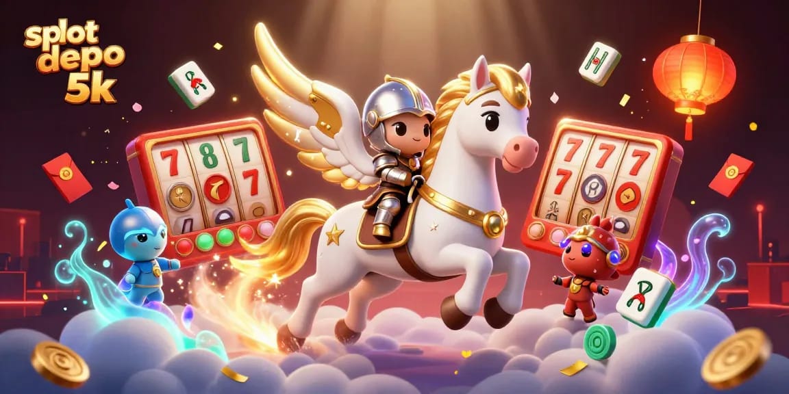 Experience the thrill of slot depo 5k with vibrant visuals featuring a celestial knight and immersive casino elements.