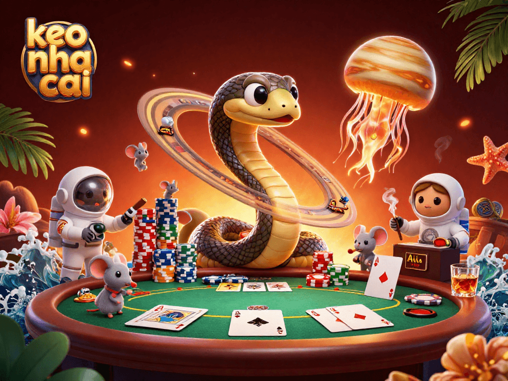 Place bets with keo nha cai in a vibrant cosmic casino illustration.