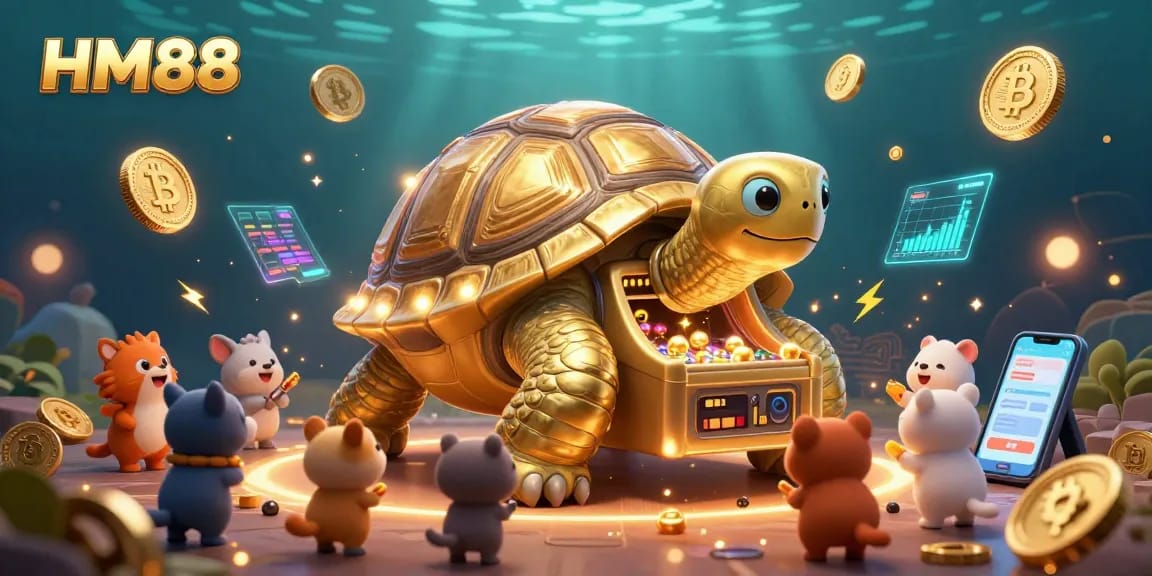 Engage with HM88's gaming adventure featuring golden tortoise pinball antics amidst cryptocurrency excitement.
