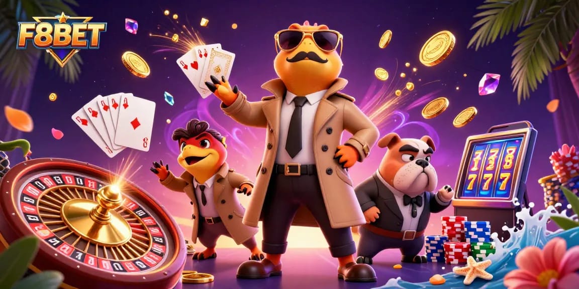 Experience the excitement of F8BET with animated raptors in a VIP casino scene.
