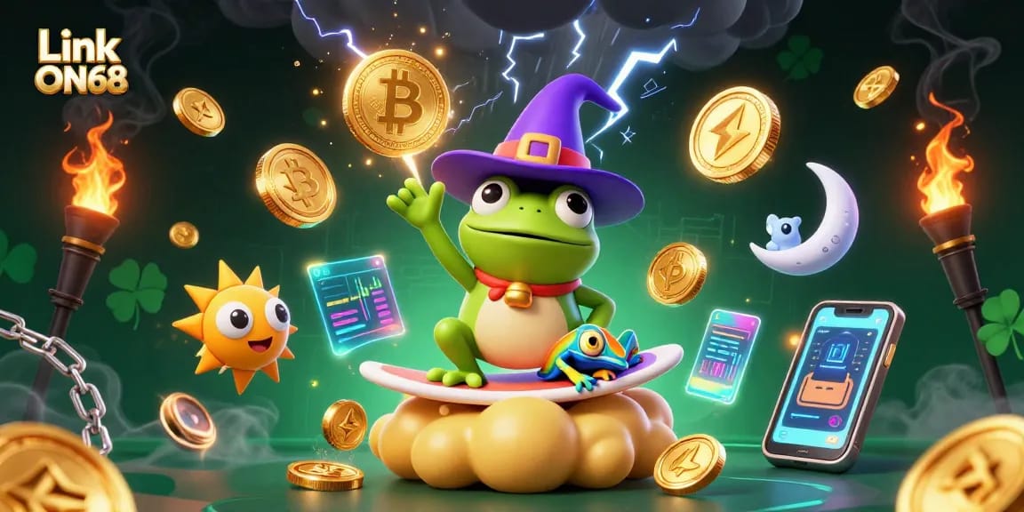 Experience the thrilling Link ON68 with vibrant casino elements and golden coin storm.