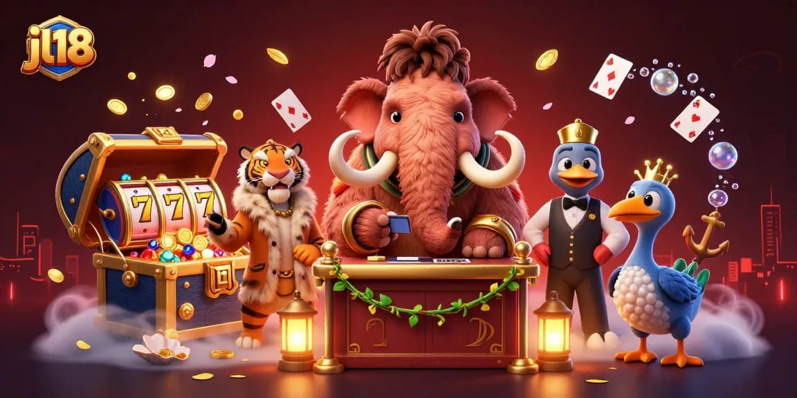 Experience exciting gaming at jl18 with a vibrant casino scene featuring charismatic characters.