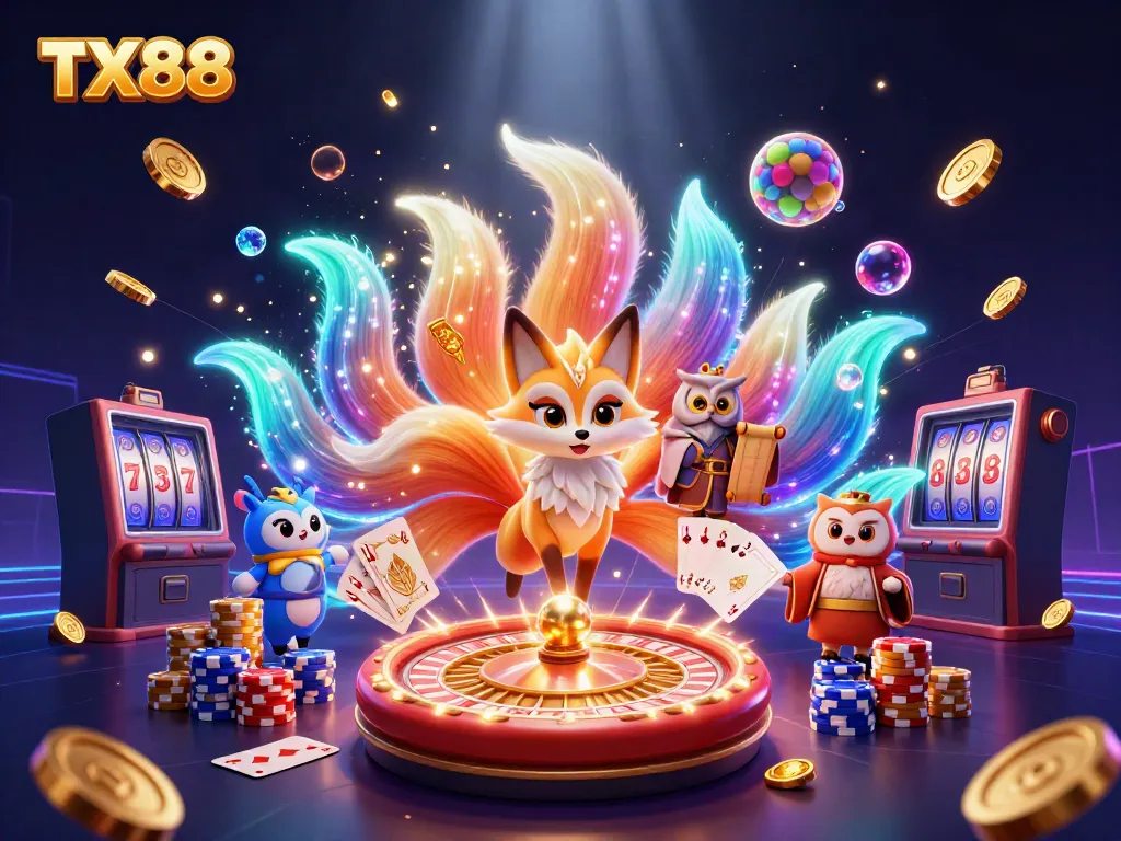 Experience the excitement of TX88 with vibrant gaming elements and enchanting characters.