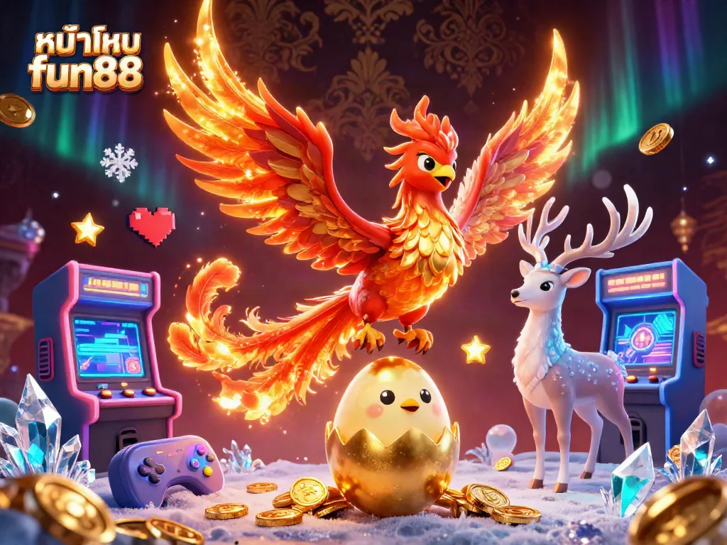 Engage in thrilling gameplay at หน้าแรก fun88 with an enchanting 3D phoenix and casino elements.