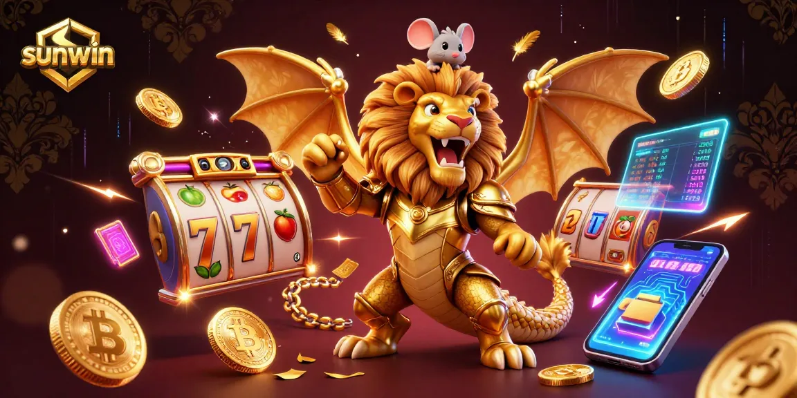 Spin the reels at sunwin with a triumphant chimera and vibrant casino elements.