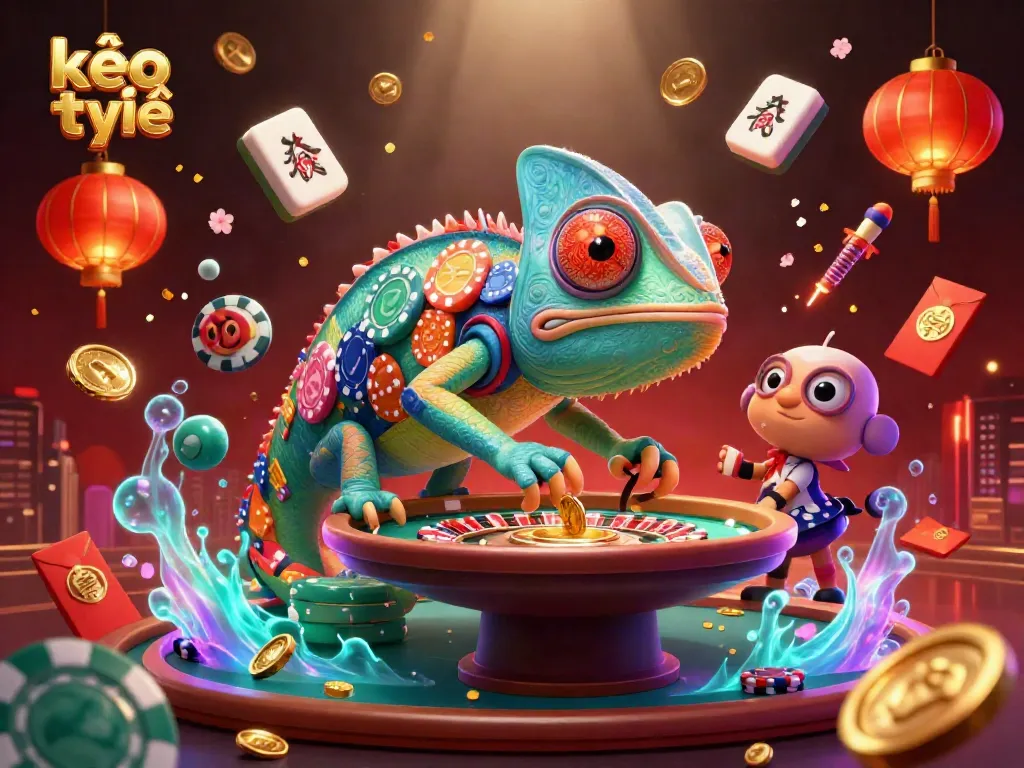 Catch thrilling kèo trực tuyến action with lively chameleon casino owner and vibrant gaming elements.