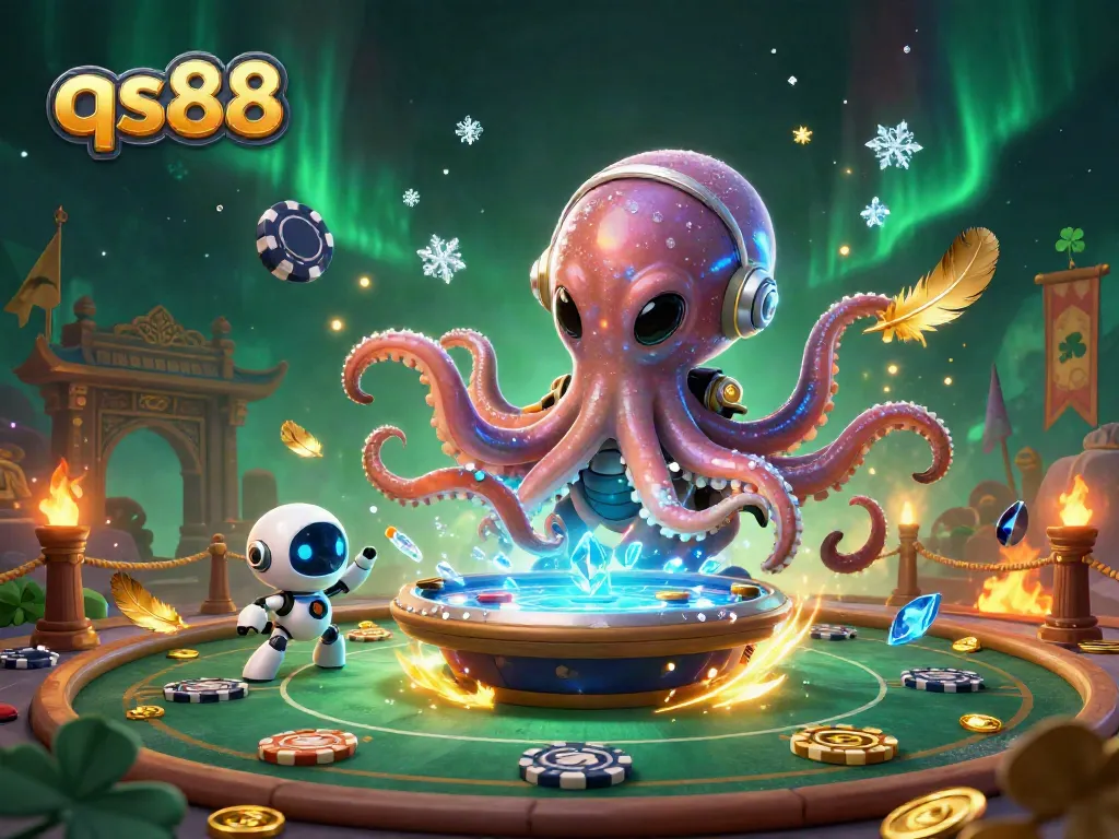 Engage with qs88's exciting holographic poker table alongside an alien octopus.