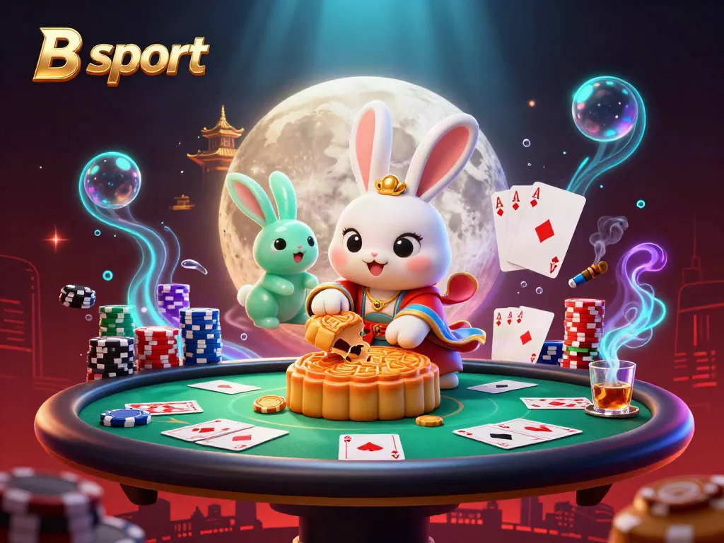 Engage in the excitement of B sport with a fantasy scene featuring moon rabbits and poker chips.