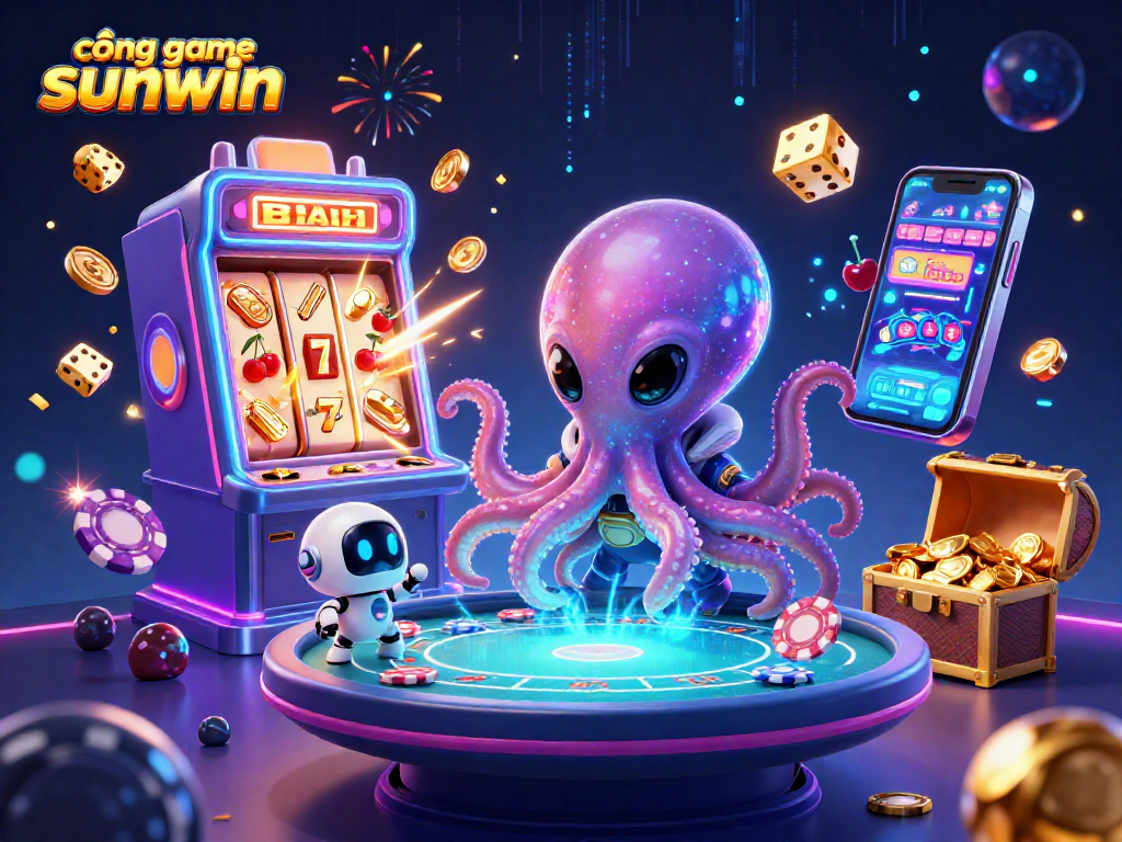 Engage with cổng game sunwin through this vibrant 3D scene showcasing exciting casino elements!