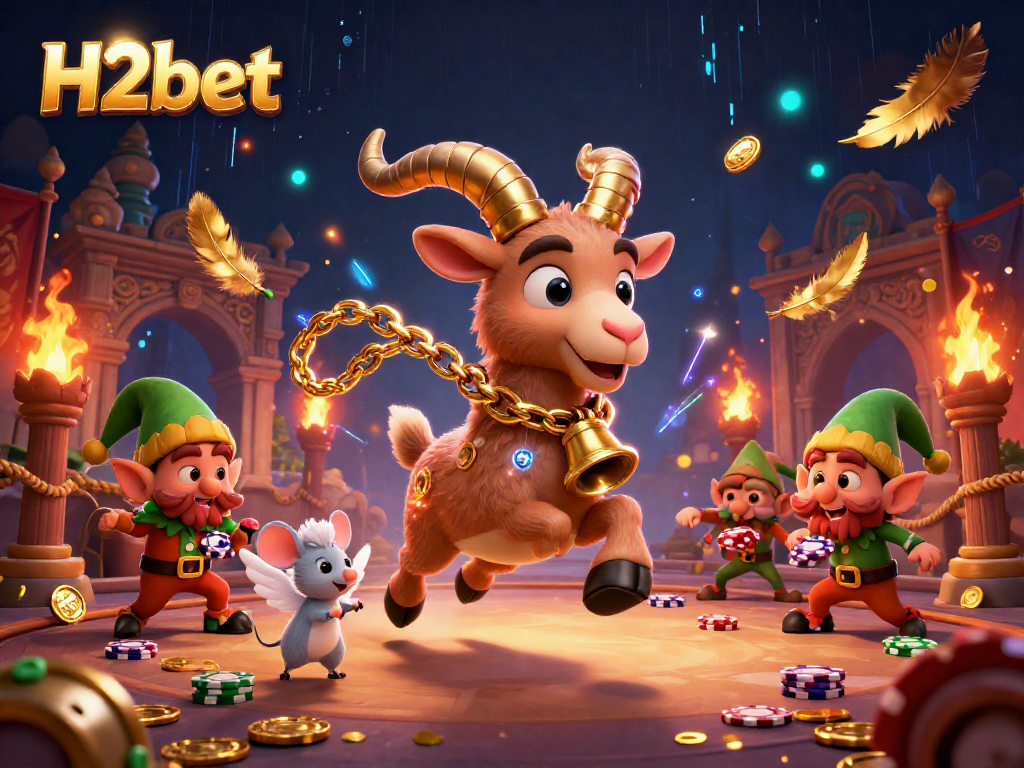 Experience the thrill of H2bet with a festive casino scene featuring Krampus and mischievous characters.