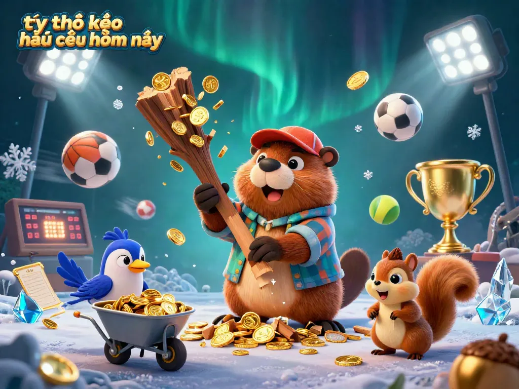Experience thrilling tỷ lệ kèo nhà cái hôm nay with a beaver, bird, and squirrel in a vibrant sports setting.