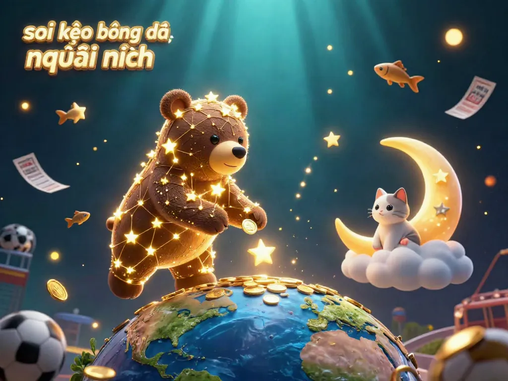 Engaging illustration showcasing sports betting with soi kèo bóng đá mới nhất elements, featuring a constellation bear and animated sports items.