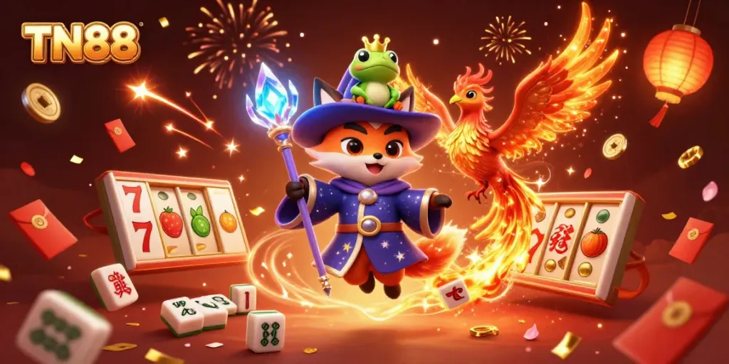 Engage with TN88 as a mystical wizard fox leads a vibrant casino adventure