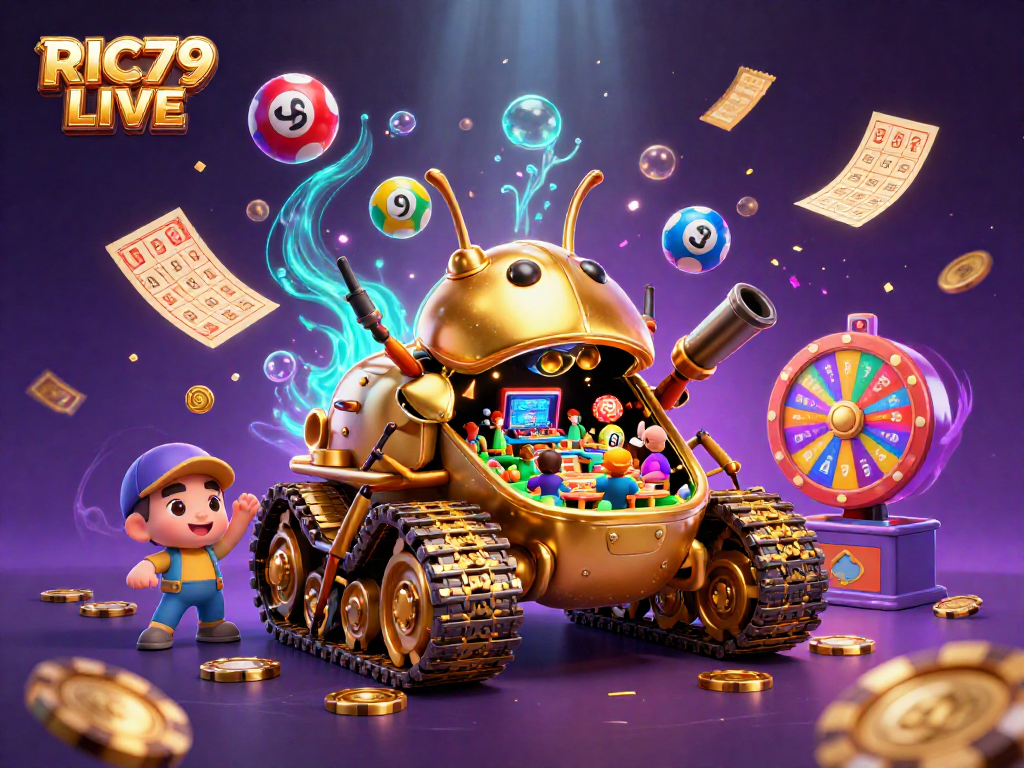 Spin the wheel of fortune with RIC79 LIVE in this vibrant 3D casino scene full of action!