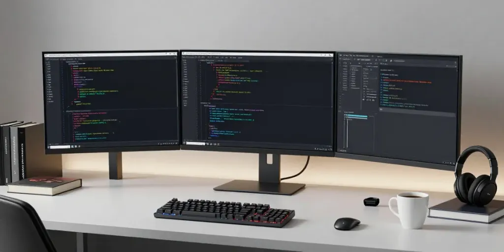 .co.uk domain registration management dashboard in a sleek developer workspace, featuring modern tech tools and coding resources.