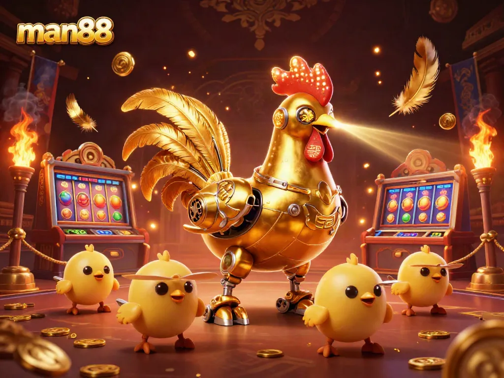 Engage in man88 gaming with vibrant 3D casino characters shooting laser beams and dynamic casino elements.