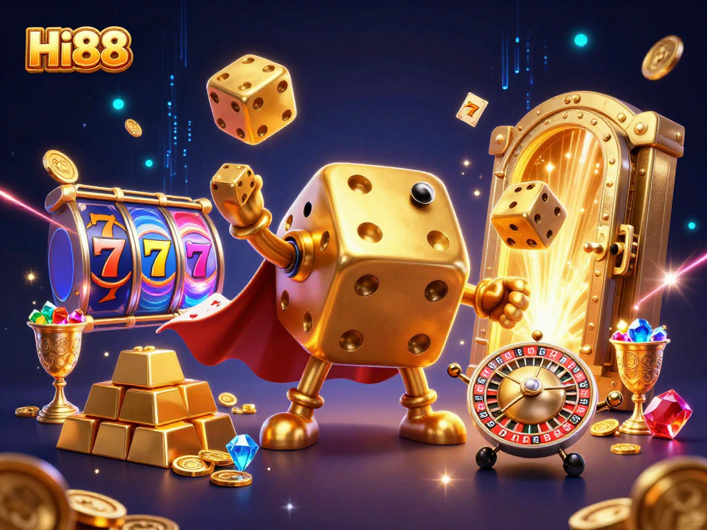 Spin up the excitement with Hi88's vibrant 3D illustration of a lively casino scene!
