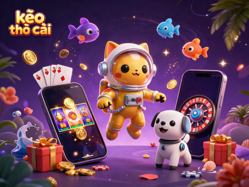 View the dynamic kèo nhà cái scene with a golden-suited astronaut cat and immersive gaming elements.