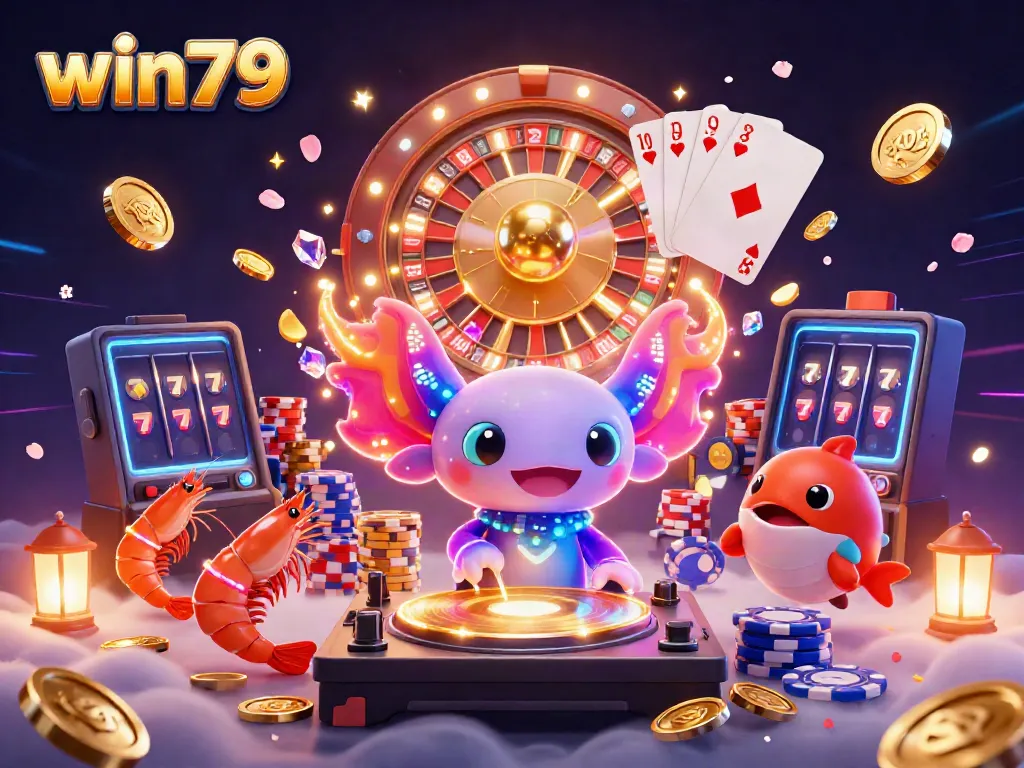 Experience win79 with vibrant casino characters and dynamic gaming elements in this immersive illustration.