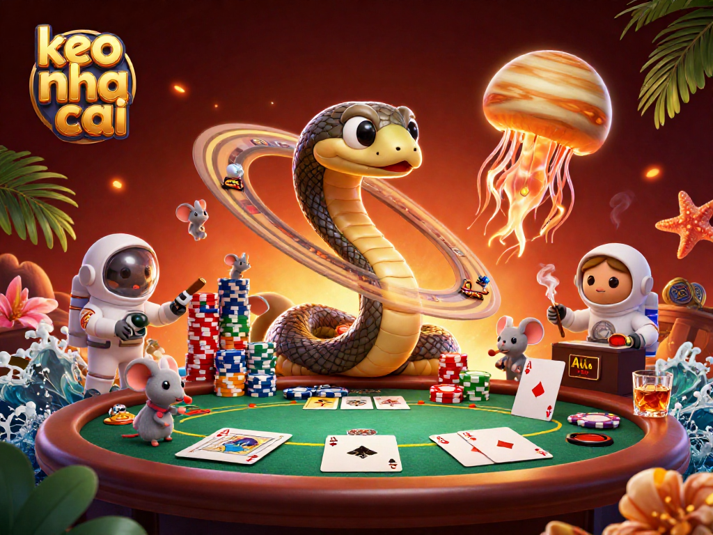 Place bets with keo nha cai in a vibrant cosmic casino illustration.