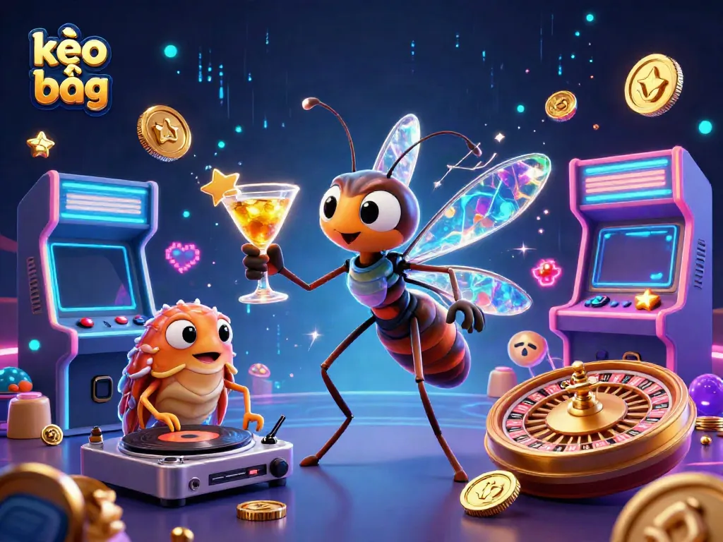 Experience kèo bóng đá excitement with a vibrant 3D casino scene featuring unique characters and game elements.
