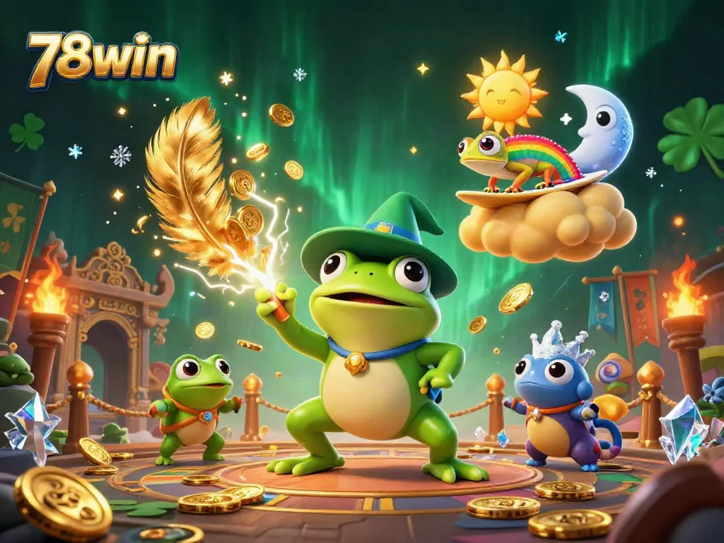 Experience the thrill of 78win's gaming world with dynamic characters and golden coins in a vibrant 3D scene.