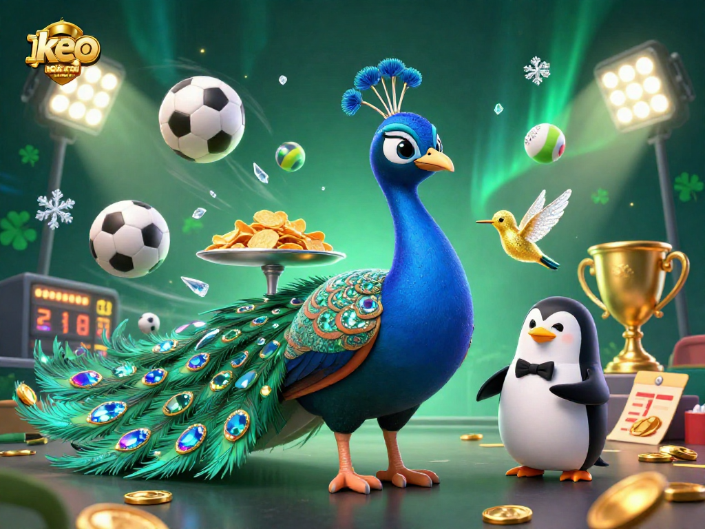 Engage in thrilling sports betting action with keo nha cai, featuring dynamic characters and vibrant casino elements.
