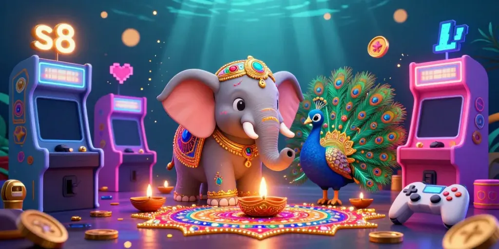 S8 players engage with colorful games and experiences amidst a vibrant casino-themed celebration.