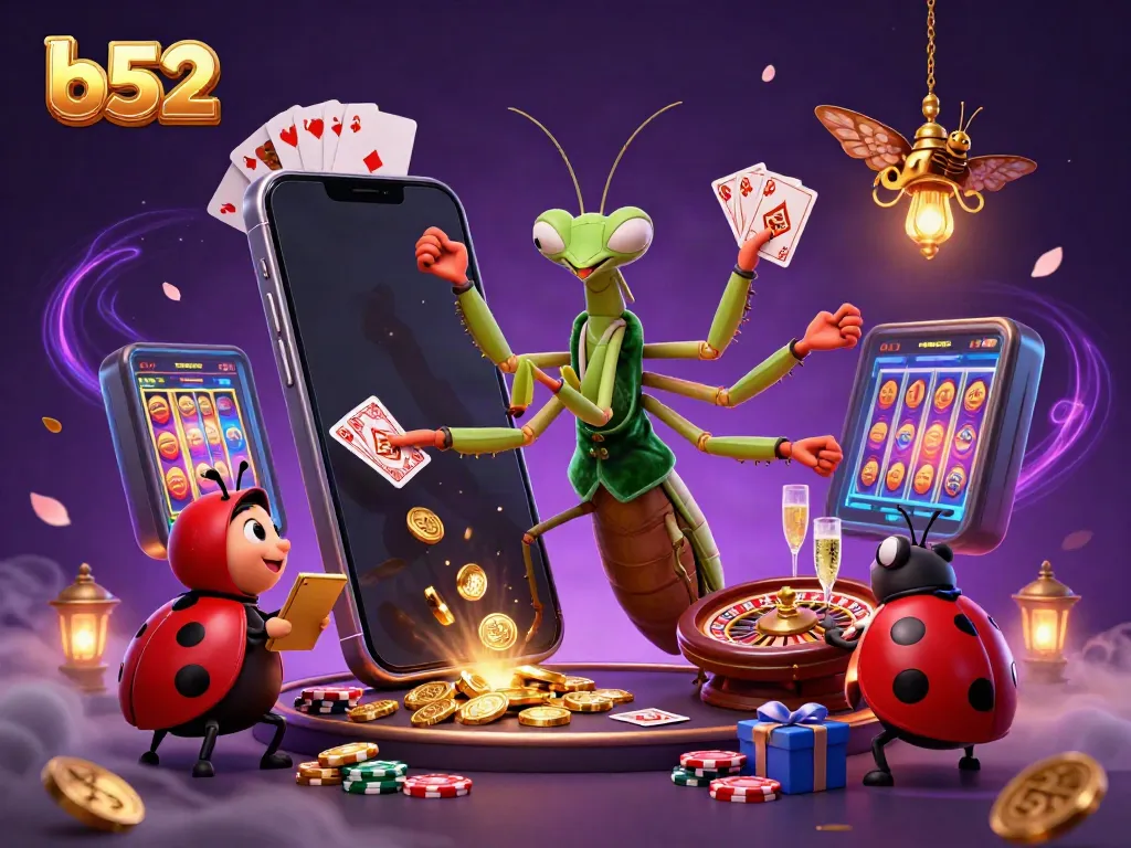 Experience the excitement of b52 casino games with a lively illustration showcasing a classic gambling scene