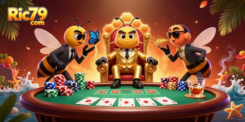 Engage with the excitement at Ric79 com with a vibrant casino scene featuring a bumblebee mob boss.
