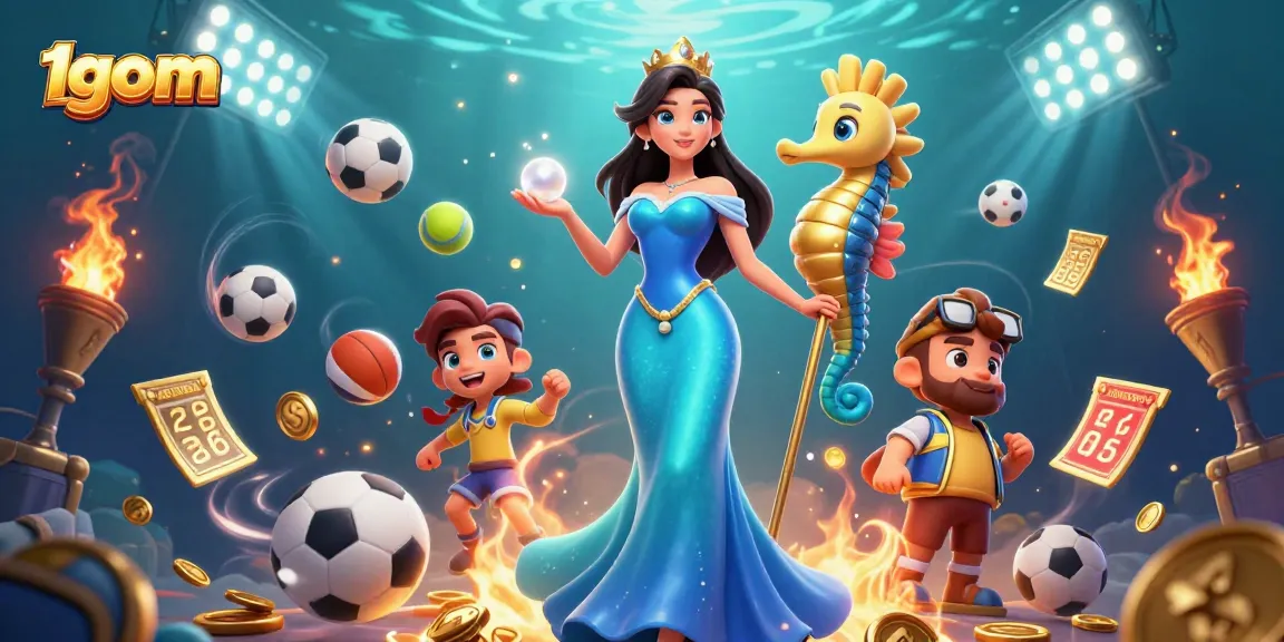 Engage with 1gom's dynamic sports betting scene featuring vibrant characters and action elements.