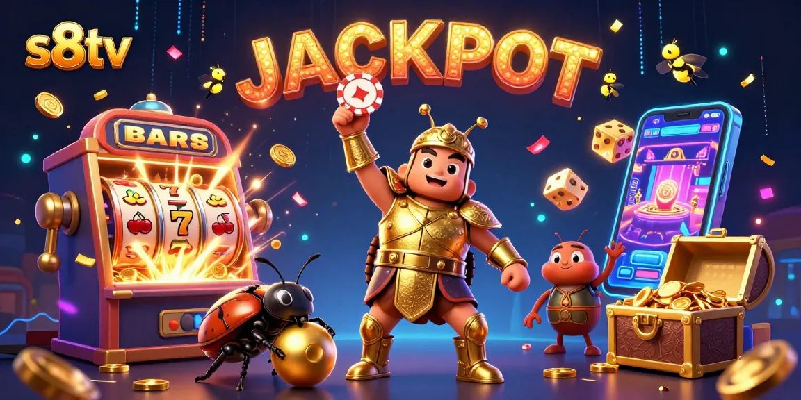 Experience the thrill of s8tv with a dynamic casino-themed illustration showcasing vibrant characters celebrating a big win.
