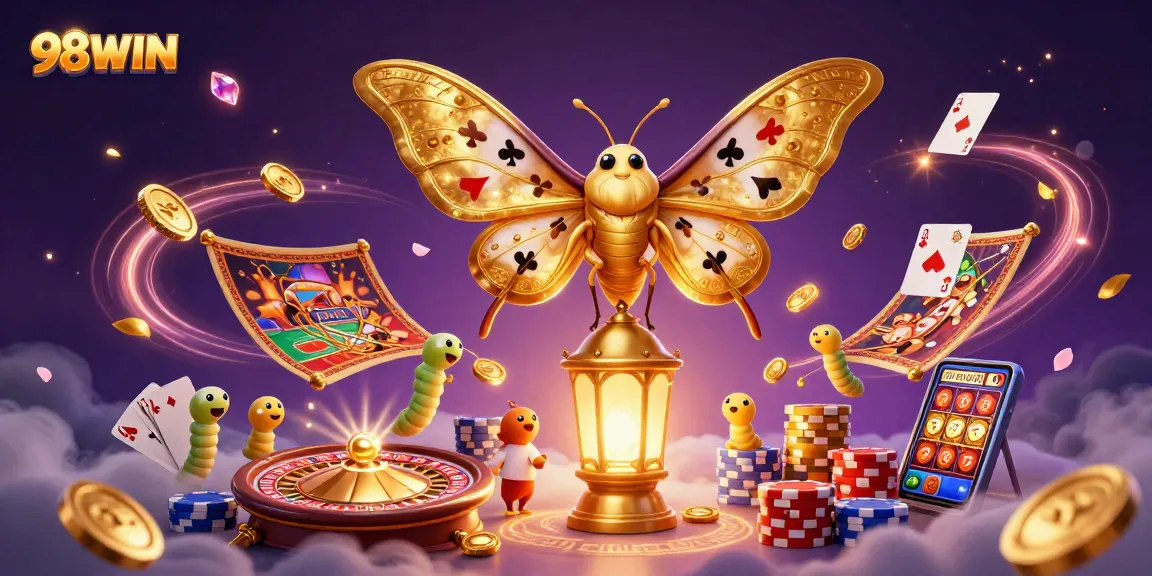 Experience the thrilling world of 98WIN with golden coins and dynamic casino scenes in 3D!