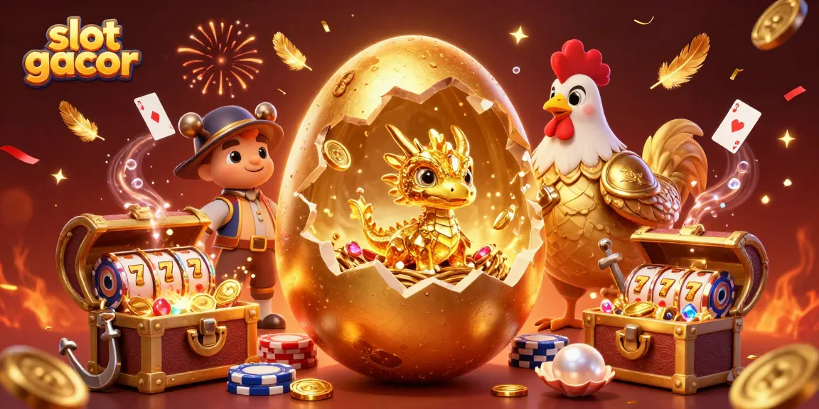 Spin to win with slot gacor-themed golden dragon illustration amid vibrant casino elements.