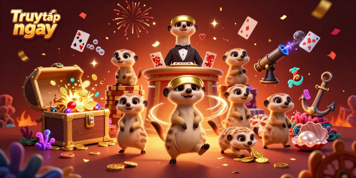 Truy cập ngay to win big at the vibrant casino scene bustling with meerkats and treasures.