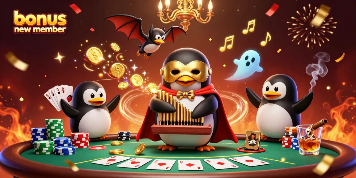 Experience the excitement of a bonus new member offer amid vibrant casino chaos with animated characters.