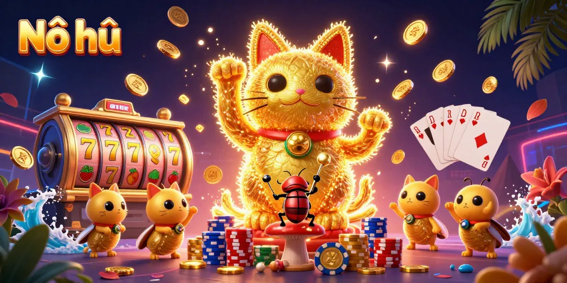 Nổ hũ slot machine illustration with golden fireflies and casino elements, capturing excitement.