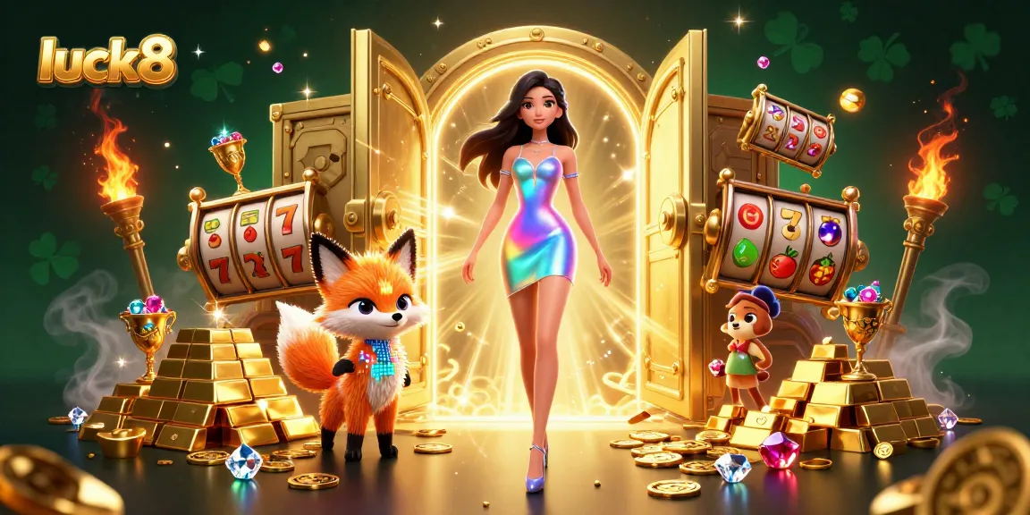 Experience excitement with luck8 and colorful slot elements in a dynamic casino scene.