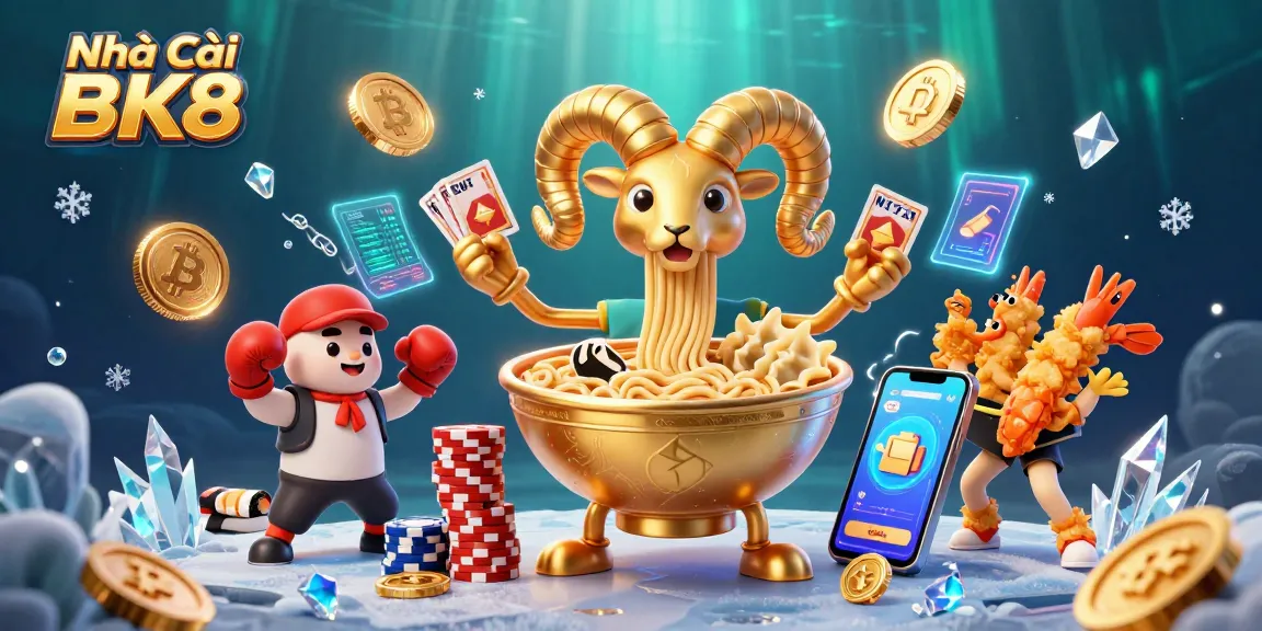Experience Nhà Cái BK8 with an action-packed 3D casino illustration showcasing dynamic gaming elements.