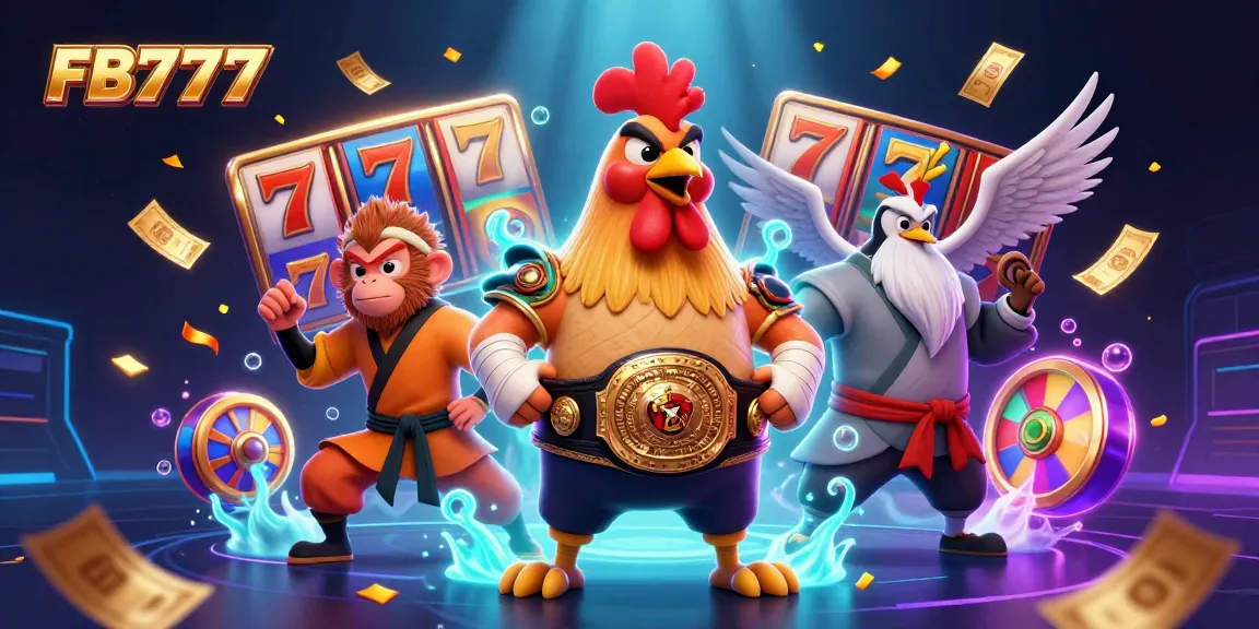 Engage with exhilarating FB777 slot action featuring exciting characters and game elements in a vibrant illustration.