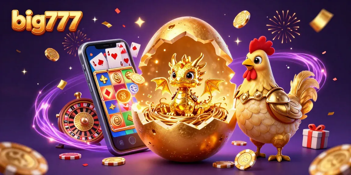 Engage in thrilling slots action at big777, featuring a golden dragon on poker chips amidst vibrant casino elements.