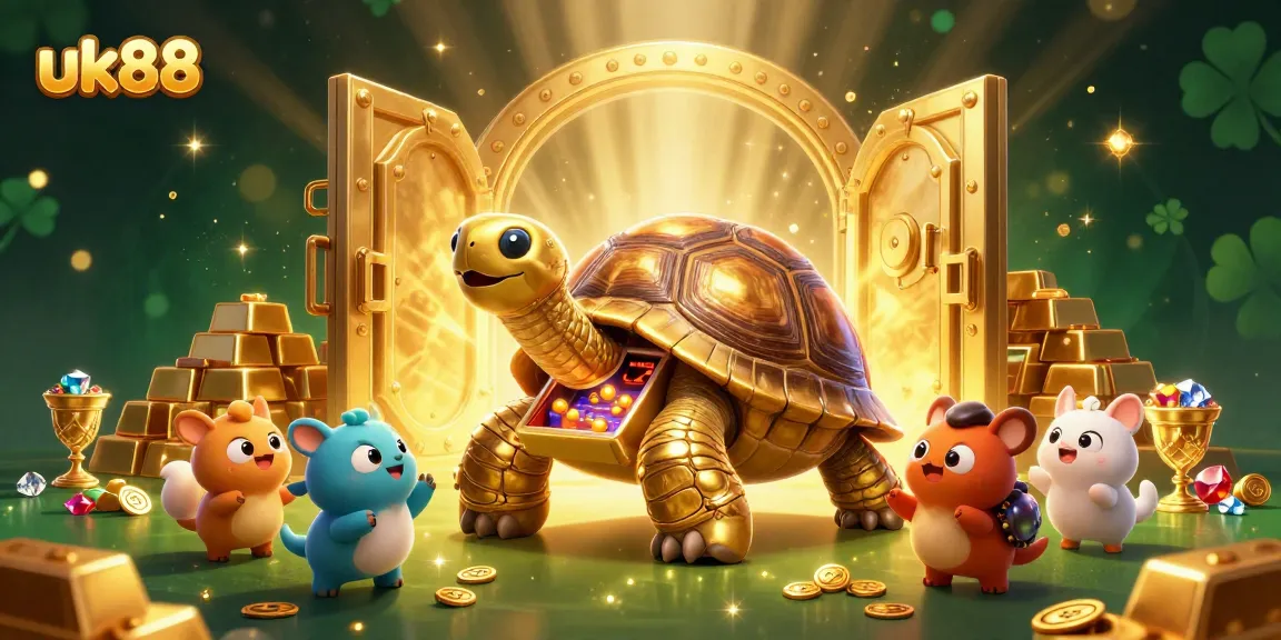 Experience thrilling gaming action with uk88 as a cartoon tortoise and treasure elements create excitement.