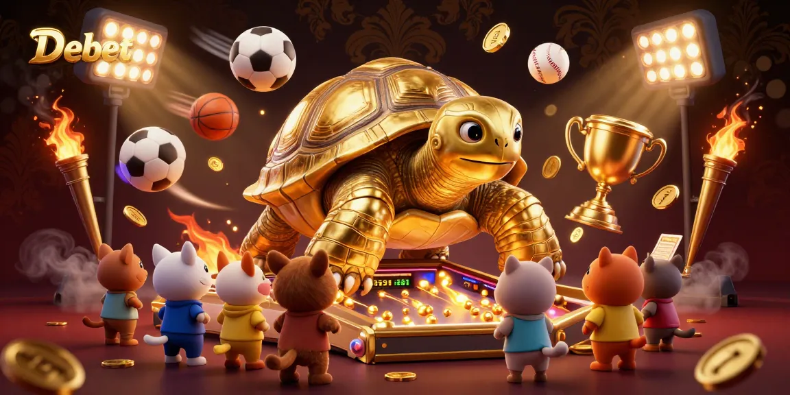 Engage with Debet, the thrilling casino experience featuring a lively tortoise pinball machine.