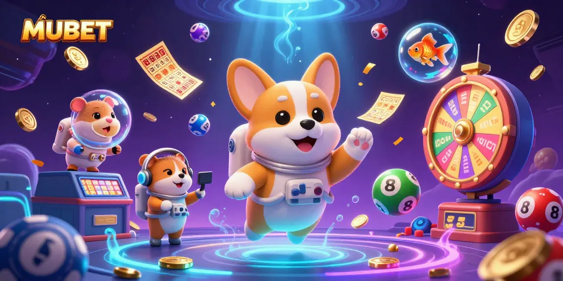 Engage with MUBET in a fantastical space casino scene featuring playful characters and vibrant gambling elements.