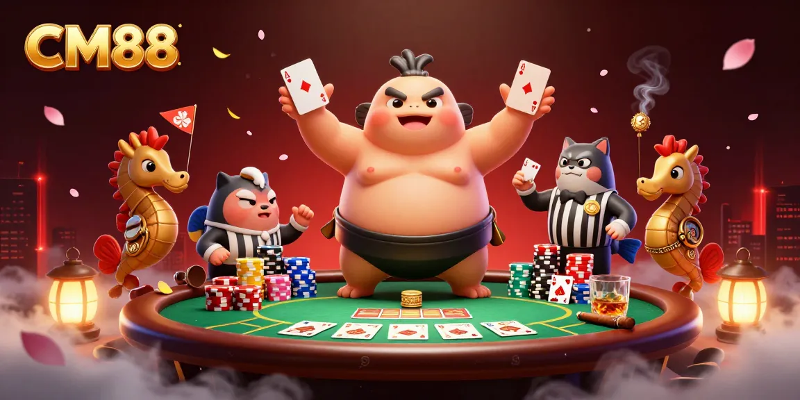 CM88 showcases a vibrant underwater scene with a puffed-up fugu in a sumo belt, captivating the casino gaming atmosphere.