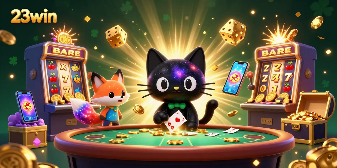 Experience thrilling casino moments with 23win as animated characters attract golden chips.
