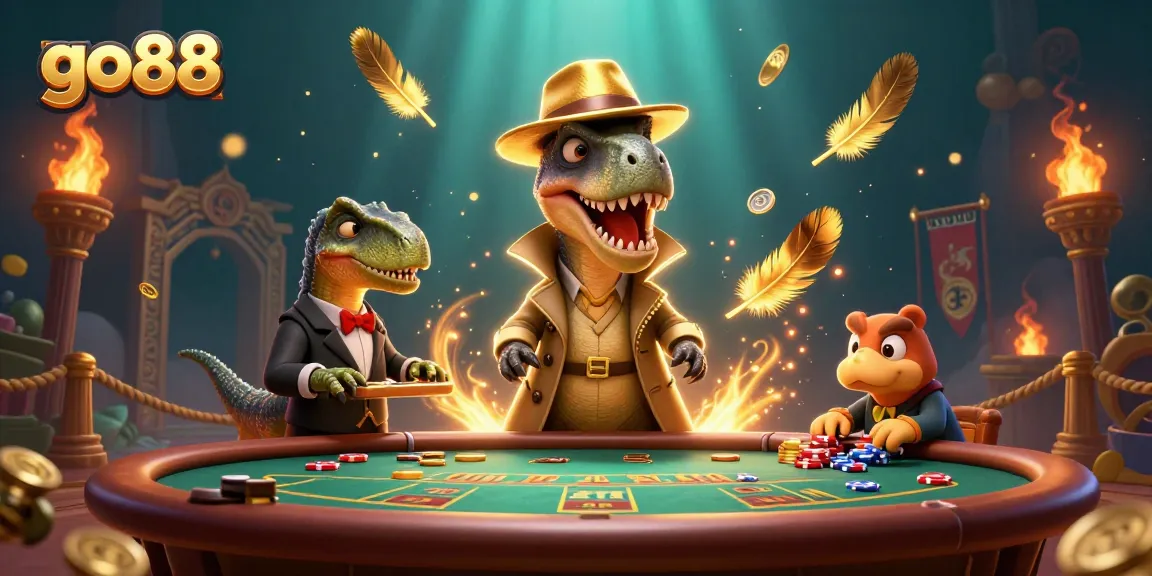 Experience thrilling blackjack action at go88 with a velociraptor card counter and stegosaurus pit boss