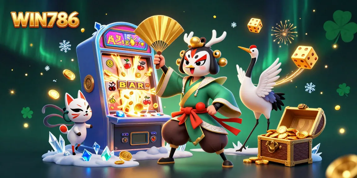 Experience the excitement at WIN786 with a vibrant casino illustration showcasing fantastic games and characters.