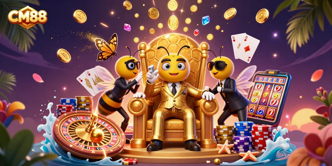 Spin to win with CM88's exciting casino experience, showcasing vibrant game elements and characters.