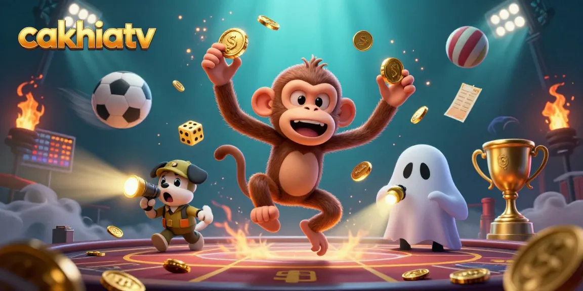 Experience thrilling awards with cakhiatv as the poltergeist monkey juggles coins in a vibrant haunted casino.